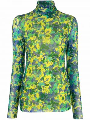 Mesh floral lang topp Ganni grønn