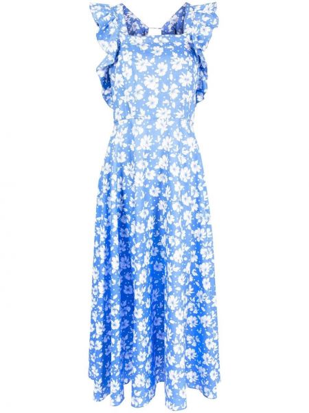 Sukienka midi w kwiatki z nadrukiem Bambah niebieska