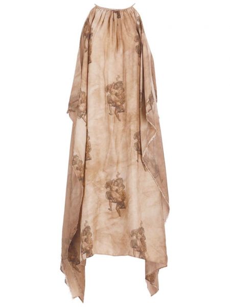 Obleka s cvetličnim vzorcem s potiskom Uma Wang rjava