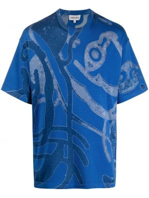 Памучна тениска с принт с абстрактен десен Kenzo синьо