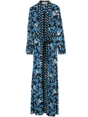 Bodkované kvetinové dlouhé šaty s potlačou Dvf Diane Von Furstenberg