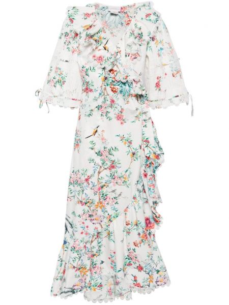 Midi haljina s cvjetnim printom s printom Camilla bijela