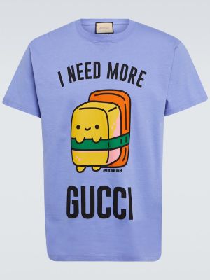Bavlněné tričko s potiskem Gucci modré