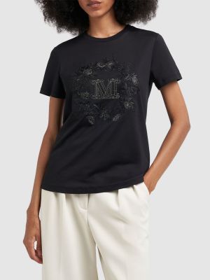 Kokvilnas t-krekls ar izšuvumiem Max Mara melns