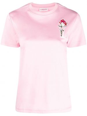 Памучна тениска бродирана на цветя Lanvin розово
