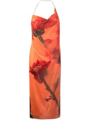 Коктейлна рокля без ръкави с принт с абстрактен десен Stine Goya оранжево