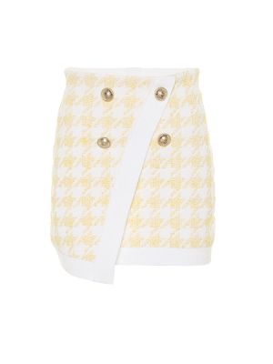 Mini falda ajustada pata de gallo de tejido jacquard Balmain amarillo