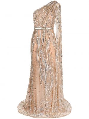 Rochie de seară de mătase de cristal Elie Saab auriu