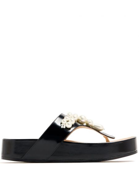Usnjene sandali z perlami Simone Rocha črna