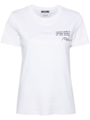Bombažna majica s potiskom Moschino bela