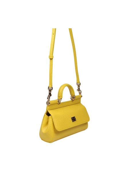 Bolsa de hombro de cuero Dolce & Gabbana amarillo