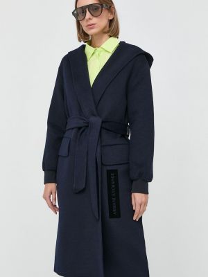 Vlněný kabát Armani Exchange tmavomodrá barva, přechodný, bez zapínání