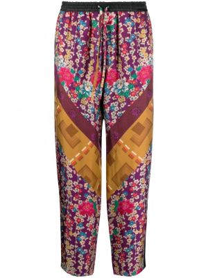 Svilene ravne hlače s cvetličnim vzorcem s potiskom Pierre-louis Mascia vijolična