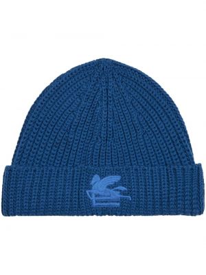 Vlnená čiapka s výšivkou Etro modrá