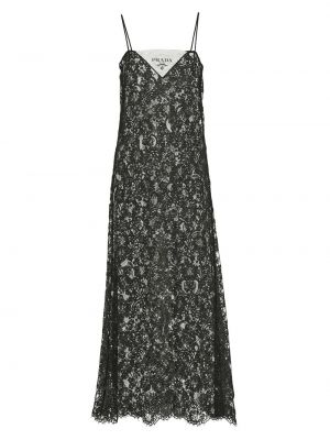 Кружевное платье миди с вышивкой Prada черное