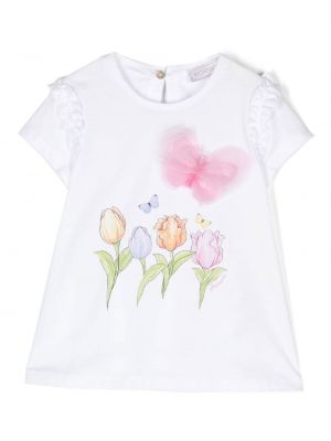 T-shirt a fiori di tulle Monnalisa bianco