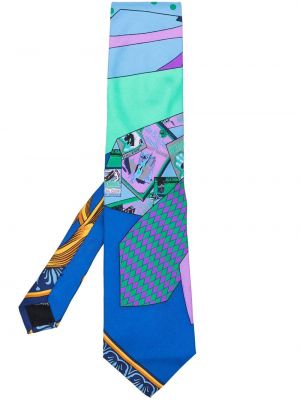 Jedwabny krawat z nadrukiem Versace Pre-owned niebieski