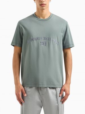 Medvilninis siuvinėtas marškinėliai Armani Exchange žalia