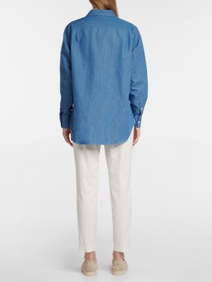 Bavlnená ľanová košeľa Loro Piana modrá