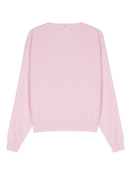 Sweter wełniany z dekoltem w serek Sportmax różowy