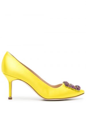 Pantofi cu toc cu cataramă de cristal Manolo Blahnik galben