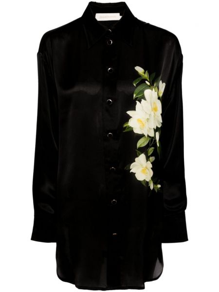 Raštuota gėlėta šilkinė marškiniai Zimmermann juoda