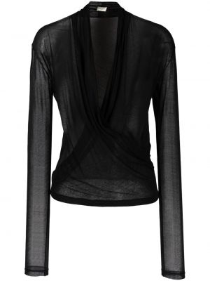 Bluza z v-izrezom z draperijo Saint Laurent črna