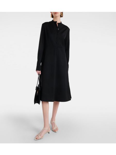 Шерстяное платье-рубашка Jil Sander черное