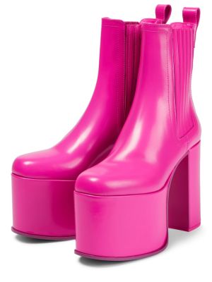 Ankle boots skórzane na platformie Valentino Garavani różowe