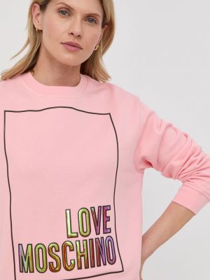 Love Moschino hanorac de bumbac femei, culoarea roz, cu imprimeu