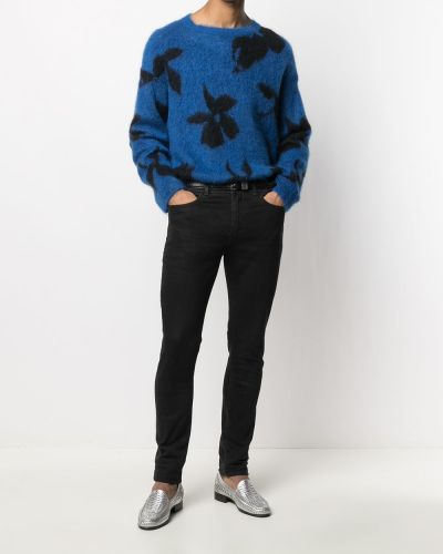 Jersey de flores con estampado de tela jersey Saint Laurent azul
