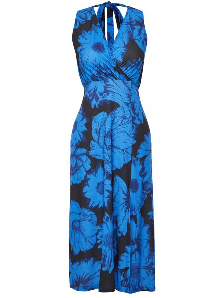 Pletena midi haljina s v-izrezom Trendyol plava