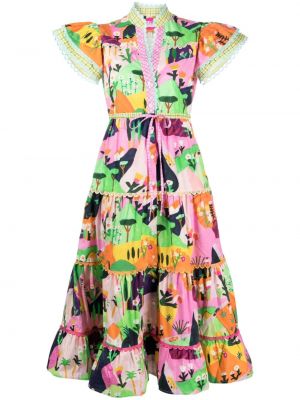 Midi obleka s cvetličnim vzorcem s potiskom Celia B vijolična
