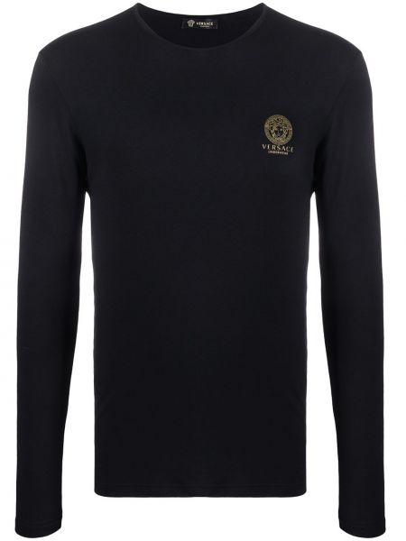 T-shirt a maniche lunghe di cotone Versace nero