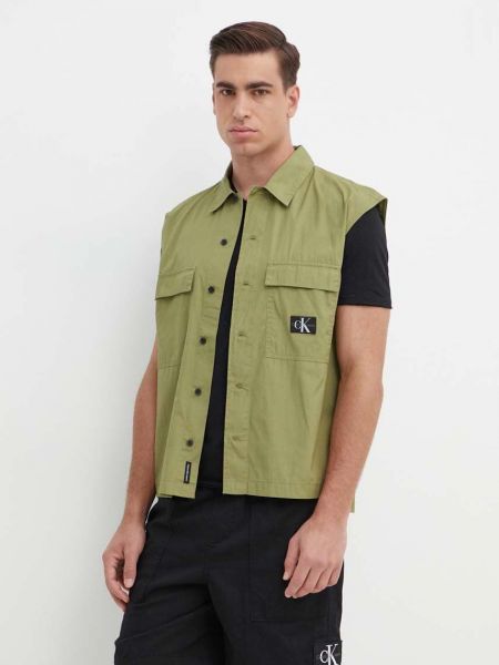 Pamučna traper košulja bootcut Calvin Klein Jeans zelena