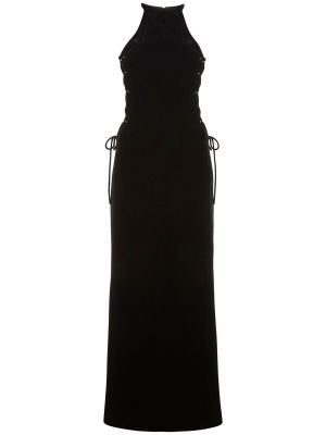 Mežģīņu samta maksi kleita ar šņorēm Alessandra Rich melns