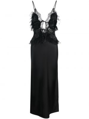 Čipkované hodvábne saténové koktejlkové šaty Alexander Wang čierna