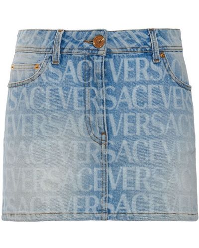 Gonna jeans con stampa Versace blu