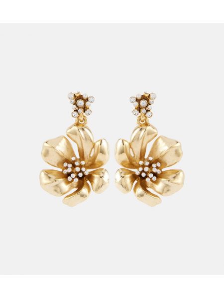 Pendientes de flores de cristal Oscar De La Renta dorado