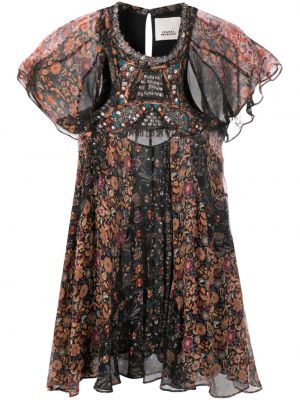 Koktel haljina od šifona s cvjetnim printom s printom Isabel Marant crna