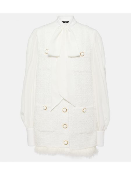 Vestido de tiras con lazo de tweed Balmain blanco