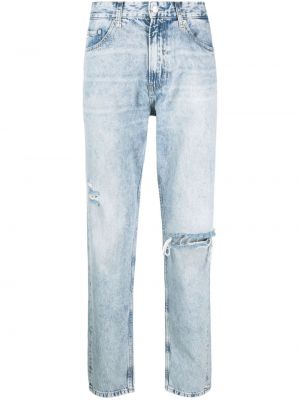 Szakadt egyenes szárú farmernadrág Calvin Klein Jeans kék