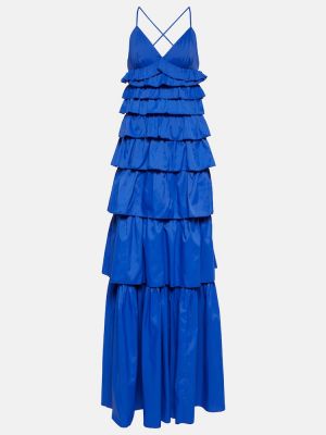 Sukienka długa z falbankami Staud niebieska