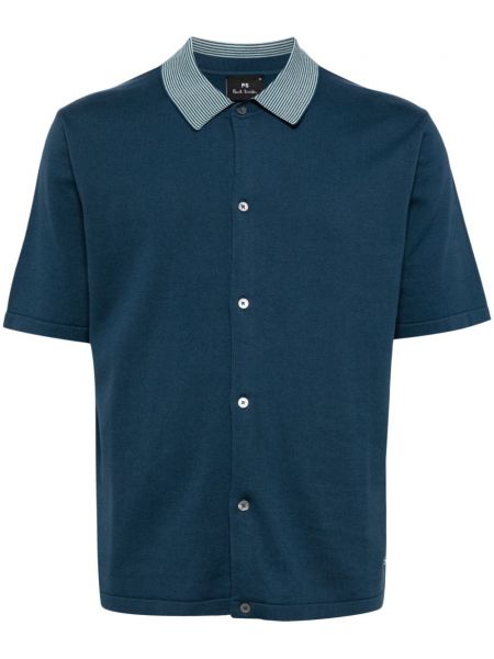 Megztas medvilninis polo marškinėliai Ps Paul Smith mėlyna