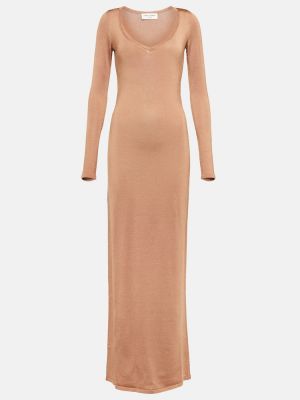 Sukienka długa z dżerseju Saint Laurent beżowa
