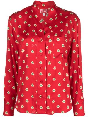 Koszula w kwiatki z nadrukiem z dekoltem w serek Kenzo czerwona