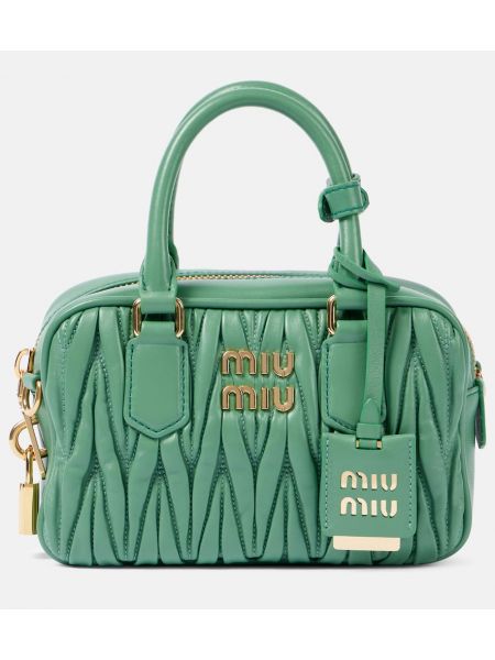 Kožená nákupná taška Miu Miu zelená