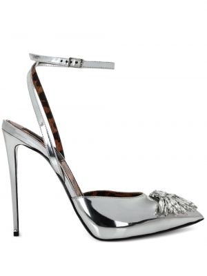 Полуотворени обувки с кристали Philipp Plein сребристо