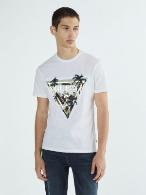 Camiseta manga corta con estampado tropical Guess blanco