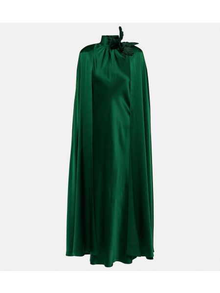 Атласное длинное платье с вышивкой Rodarte зеленое